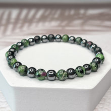 Load image into Gallery viewer, Ruby Zoisite &amp; Hematite 6mm Bead Bracelet
