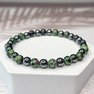 Ruby Zoisite & Hematite 6mm Bead Bracelet