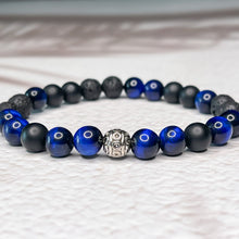 Load image into Gallery viewer, Renewed Courage - Matte Onyx, Blue Tiger Eye, Lava Stone 8mm Bead Bracelet
