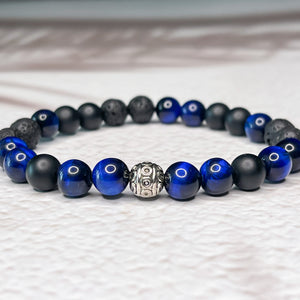 Renewed Courage - Matte Onyx, Blue Tiger Eye, Lava Stone 8mm Bead Bracelet