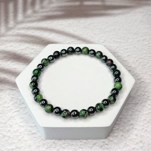 Ruby Zoisite & Hematite 6mm Bead Bracelet