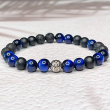 Load image into Gallery viewer, Renewed Courage - Matte Onyx, Blue Tiger Eye, Lava Stone 8mm Bead Bracelet
