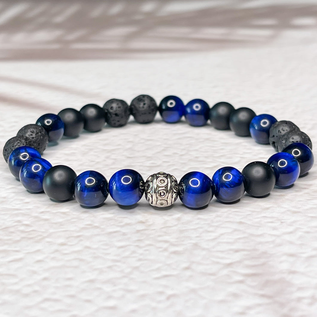 Renewed Courage - Matte Onyx, Blue Tiger Eye, Lava Stone 8mm Bead Bracelet