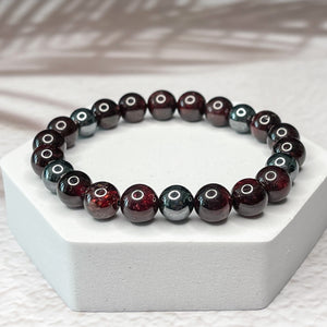 Energizing Harmony - Garnet & Hematite 8mm Bead Bracelet