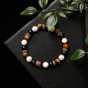 Limitless Strength - Howlite, Onyx & Tiger Eye 8mm Bead Bracelet