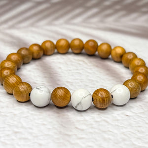 Yew Wood & Howlite 8mm Bead Bracelet