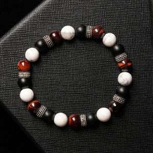 Limitless Potential - Howlite, Onyx & Red Tiger Eye 8mm Bead Bracelet