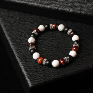 Limitless Potential - Howlite, Onyx & Red Tiger Eye 8mm Bead Bracelet