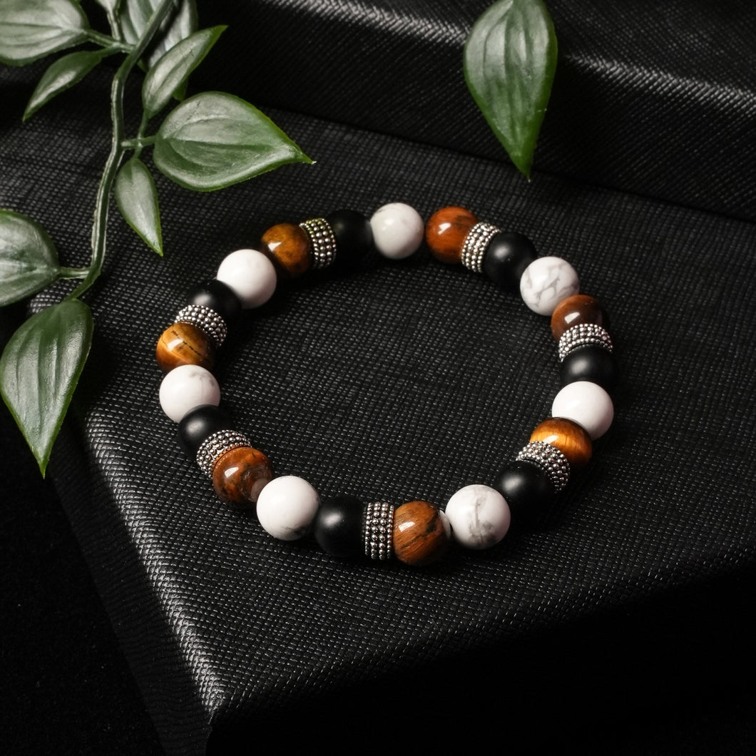 Limitless Strength - Howlite, Onyx & Tiger Eye 8mm Bead Bracelet