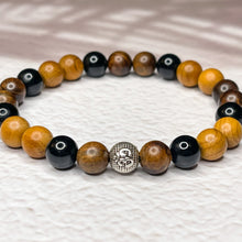 Load image into Gallery viewer, Men&#39;s Om 8mm Bead Bracelet - Onyx, Rosewood &amp; Yew Wood
