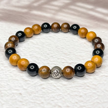 Load image into Gallery viewer, Men&#39;s Om 8mm Bead Bracelet - Onyx, Rosewood &amp; Yew Wood
