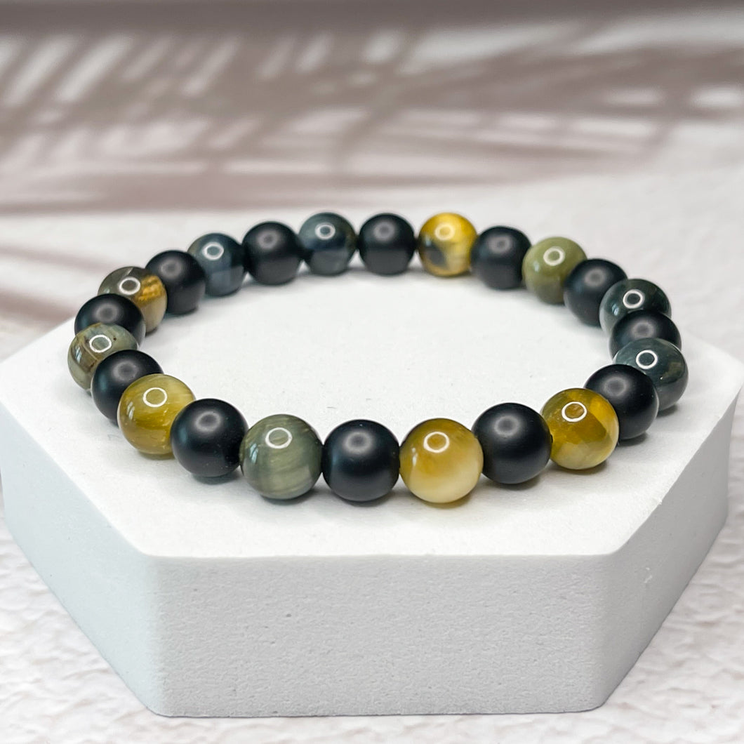 Golden Power - Golden Tiger Eye & Onyx 8mm Bead Bracelet