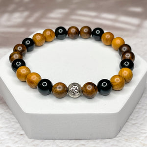 Men's Om 8mm Bead Bracelet - Onyx, Rosewood & Yew Wood