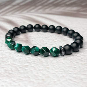 Faceted Green Tiger Eye, Matte Onyx, & Hematite 8mm Bead