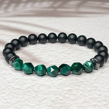 Load image into Gallery viewer, Faceted Green Tiger Eye, Matte Onyx, &amp; Hematite 8mm Bead
