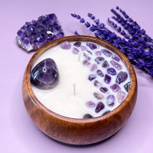 Load image into Gallery viewer, Higher Power - Amethyst Crystal Infused Wood Soy Candle
