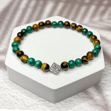 Load image into Gallery viewer, Abundant Prosperity - Malachite, Tiger Eye &amp; Celtic Knot 6mm Bead Bracelet
