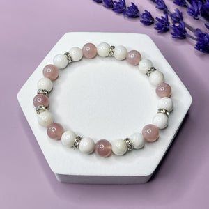 Soothing Love - Moonstone & Madagascar Rose Quartz 7mm Bead Bracelet