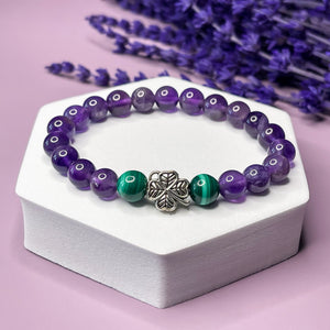 Powerful Abundance - Amethyst & Malachite 8mm Bead Bracelet