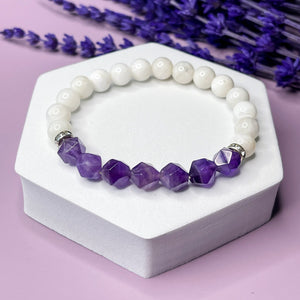 Amethyst & Moonstone 8mm Bead Bracelet