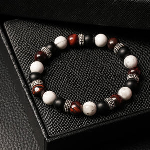 Limitless Potential - Howlite, Onyx & Red Tiger Eye 8mm Bead Bracelet